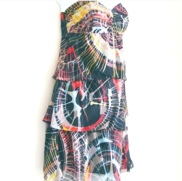 Silk XS La Rok Strapless Dress Sexy Rock Cocktail Wearable Art Modern Splatter - Picture 10 of 10